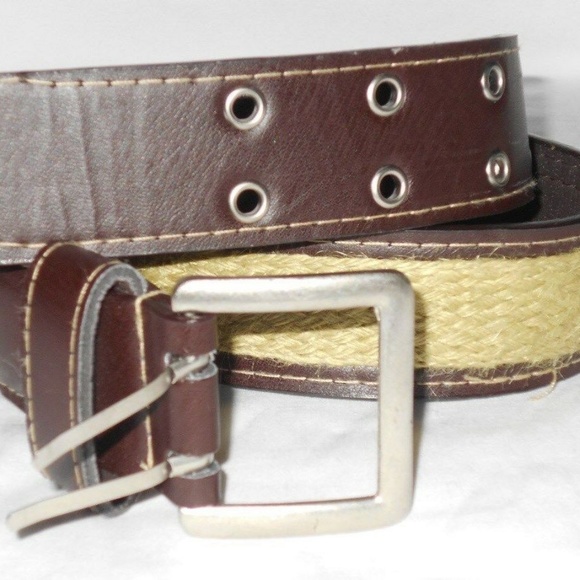 Vtg Silver-tone Buckle Metal Double Holes Belt